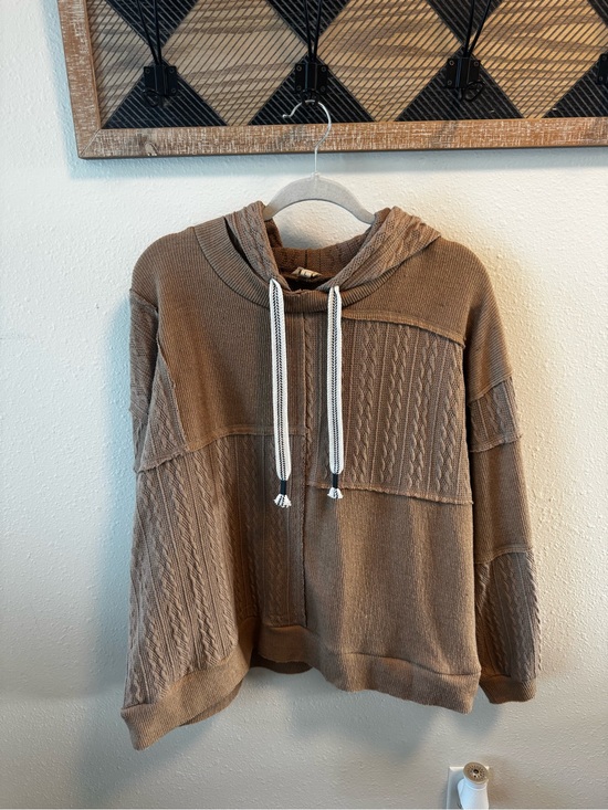 POL Sweaters - Women’s Brown Hooded Cable-Knit Sweater